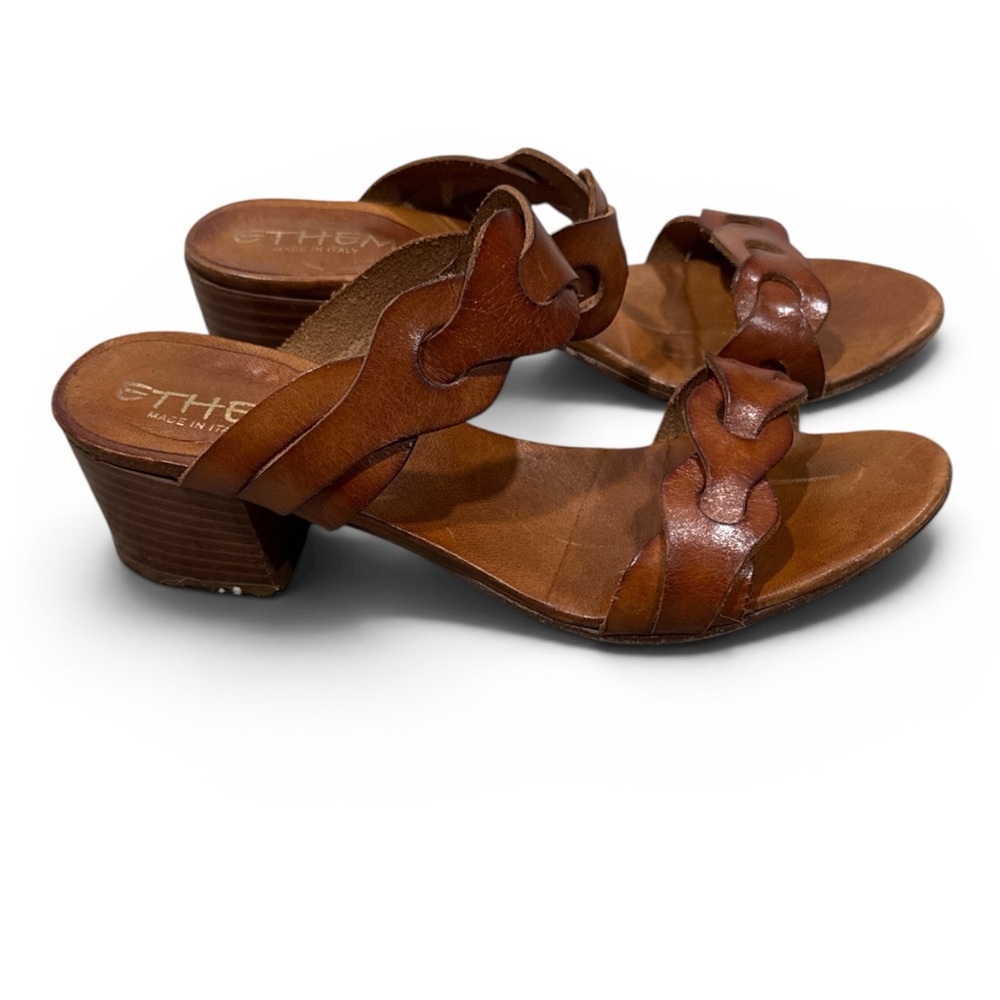 ETHEM Genuine Leather size 38 Woven Chunky Heel Sandal